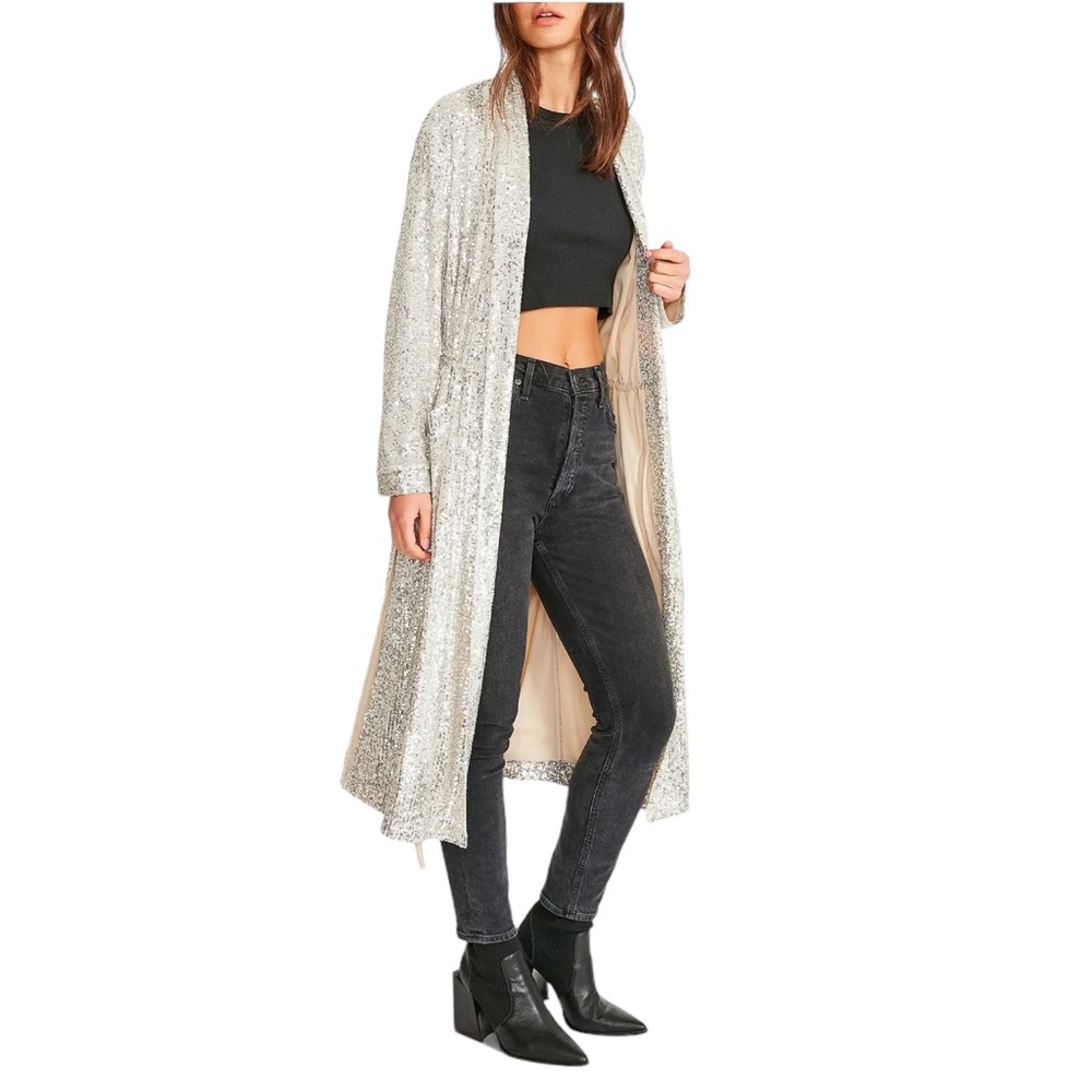 STEVE MADDEN Show Stopper Duster Silver Disco NWT Small - Picture 3 of 10